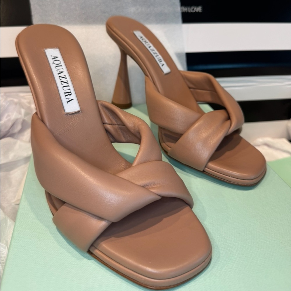 Aquazzura Amore 95 Leather Mules in Powder Pink/Nude